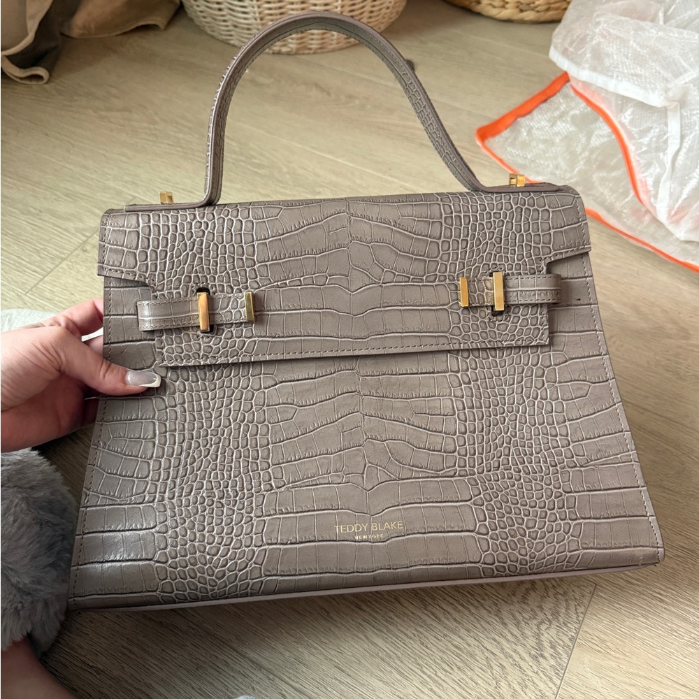 Teddy Blake Taupe Croc-Embossed Leather Satchel